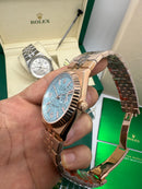 Rolex Oyster Perpetual Land‑Dweller 40mm Aço/Rose, Mostrador Azul Glacial