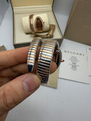 Bvlgari Serpenti Tubogas 01 Volta 35mm Aço/Rose Mostrador Cinza - Cravejado