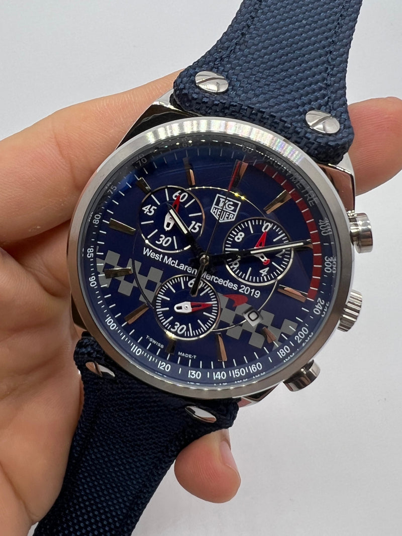 TAG Heuer Carrera McLaren Mercedez Aço 43mm Pulseira Nylon