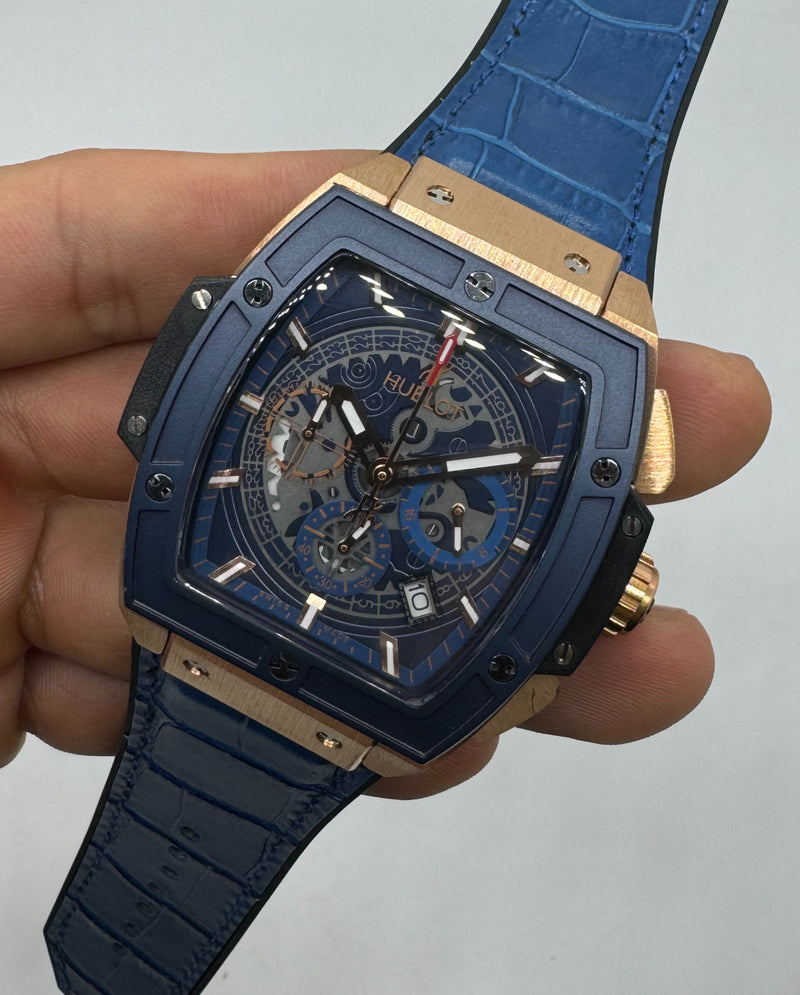 Hublot Spirit Of Big Bang 42mm, Aço/Rose Mostrador Azul Esqueleto