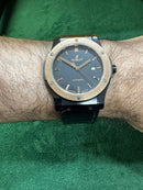 Hublot Classic Fusion 45mm Aço Rosê e Mostrador Preto Puls. Couro com Borracha