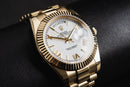 Rolex Day-Date 40mm Dourado, Mostrador Branco Luneta Canelada
