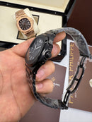 Patek Philippe Nautilus 39mm Aço/OxBlack, Mostrador Preto