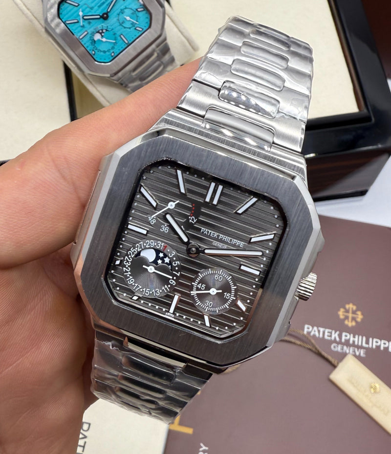 Patek Philippe Cubitus Aço, Fases da Lua 42mm, Mostrador Cinza