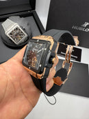Hublot Square Bang Turbilhão Aço/Rose 45mm, Mostrador Preto Esqueleto