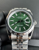 Rolex Datejust 41/36mm Aço Mostrador Verde, Luneta Canelada