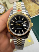 Rolex Date-Just 41mm/36mm Aço/Dourado, Mostrador Preto, Luneta Canelada