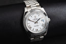 Rolex Day-Date 40mm Aço, Mostrador Branco Luneta Canelada