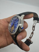 Cartier Drive 41mm Turbilhão Aço - Mostrador Azul - Pulseira Couro