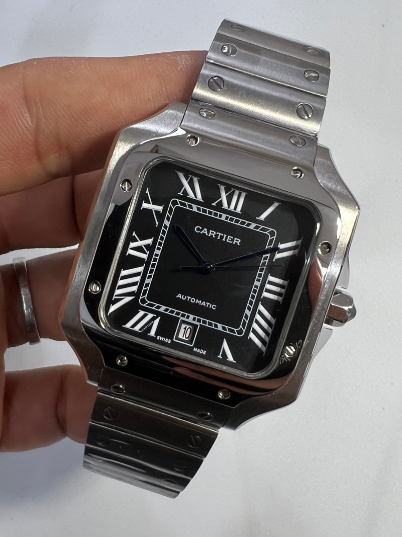 Cartier Santos 40mm - Aço Mostrador Preto - Pulseira Aço