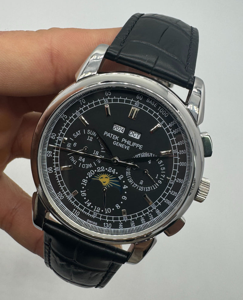 Patek Phillippe Fases da Lua 42mm Aço, Pulseira Couro