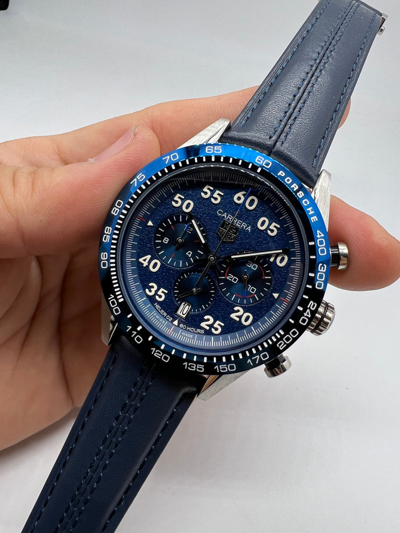 Tag Heuer Carrera Aço 43mm, Mostrador Azul, Puls. Couro