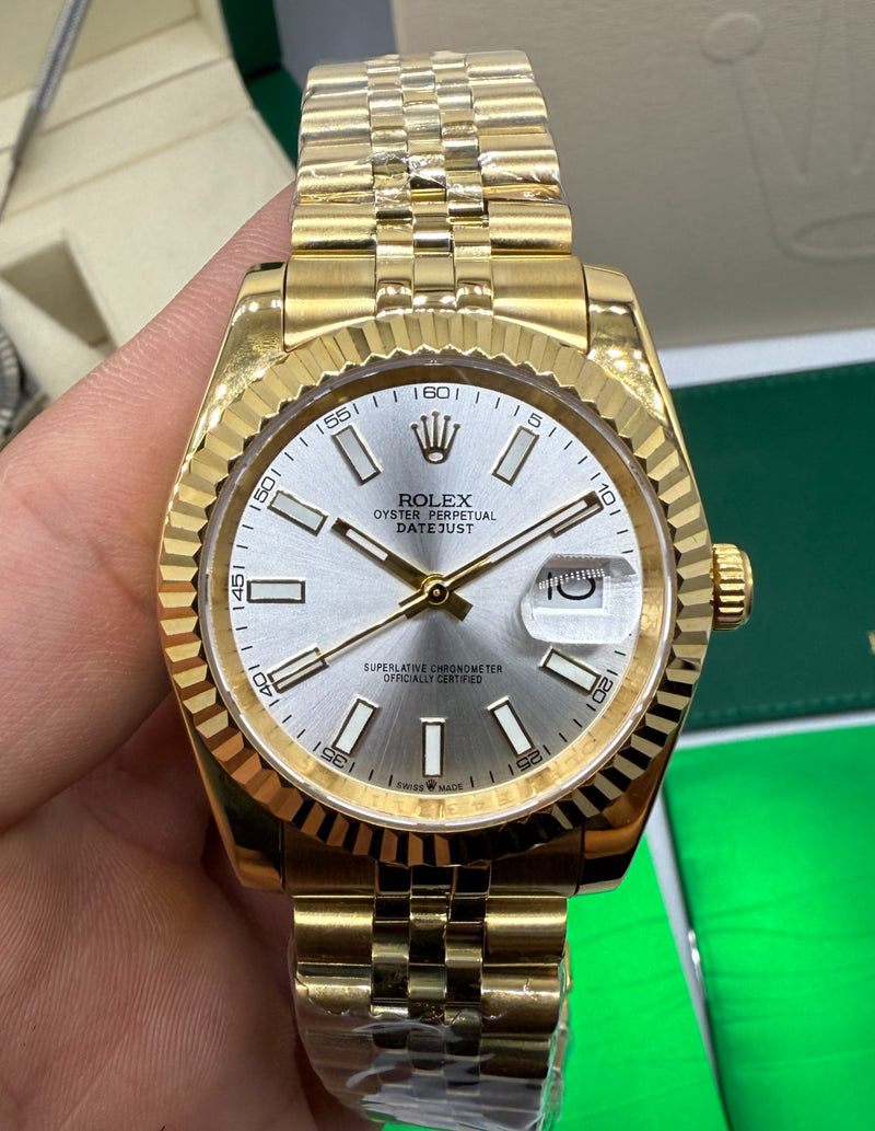 Rolex Date-Just 41mm/36mm Aço/Dourado, Mostrador Prata, Luneta Canelada