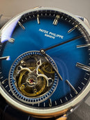 Patek Phillippe Turbilhão 42mm Aço Mostrador Azul, Pulseira Couro