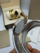 Bvlgari Serpenti Tubogas 02 Volta 35mm Aço/Rose Mostrador Preto - Cravejado