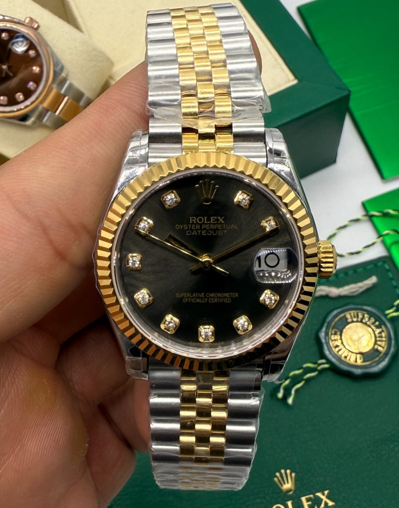 Rolex Datejust 36mm/31mm Aço/Ouro - Mostrador Cinza - Pulseira Jubilee - CLONE