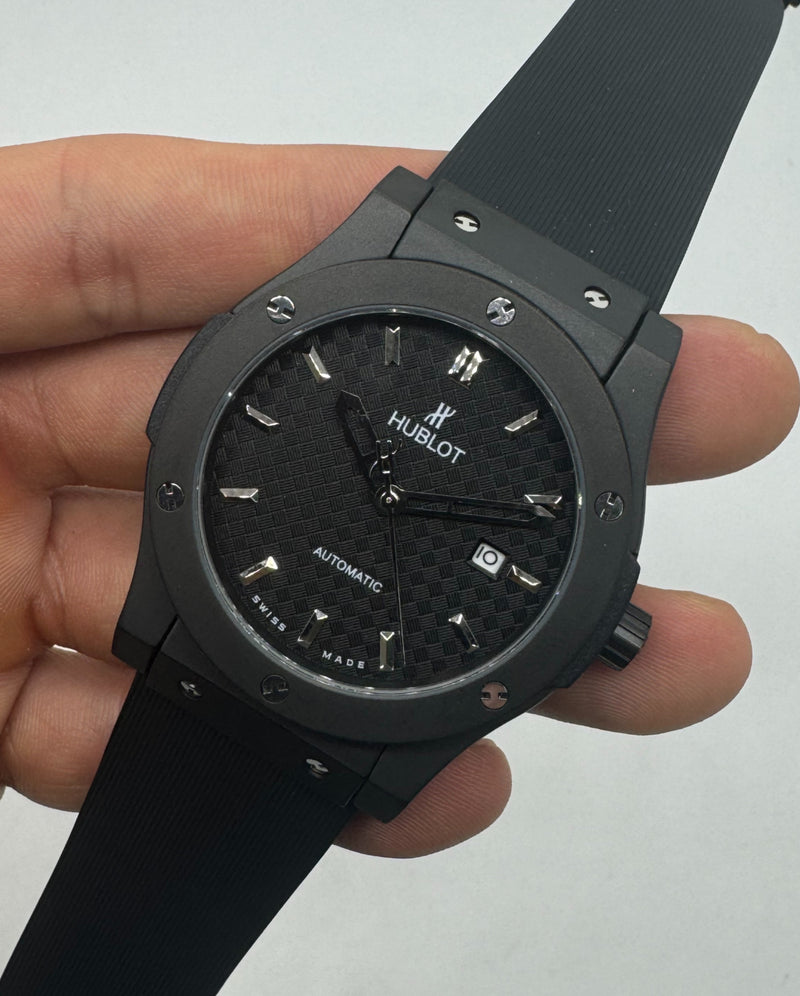 Hublot Classic Fusion 45mm Aço/OxBlack, Mostrador Preto