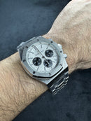Audemars Piguet RoyalOak Panda 41mm Aço Mostrador Branco Bezel Aço Puls. Aço