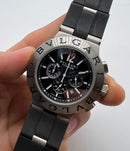 Bvlgari Titanium Crono 44mm - Aço - Mostrador Preto Pulseira Borracha