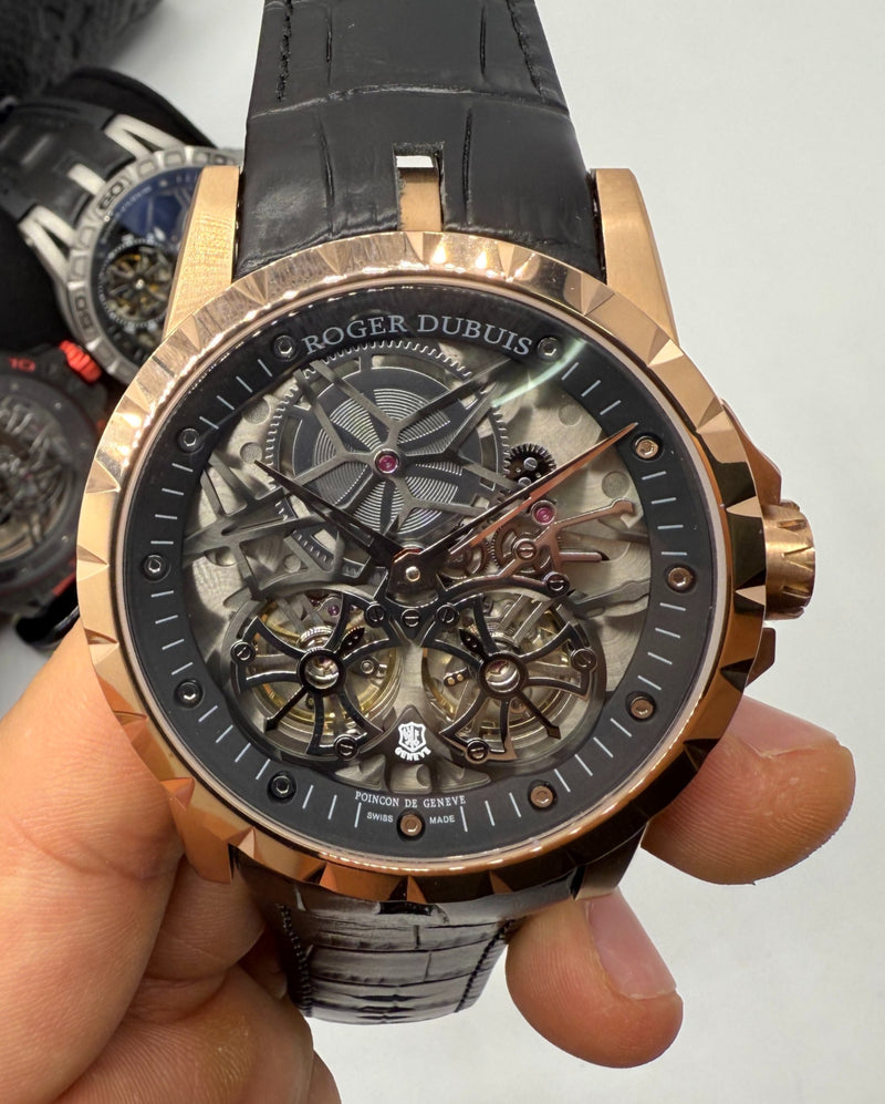 Roger Dubuis Excalibur Tourbillon Duplo 45mm Aço/Rose