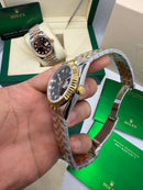 Rolex Date-Just 41mm/36mm/31mm Aço/Dourado, Mostrador Preto, Luneta Canelada