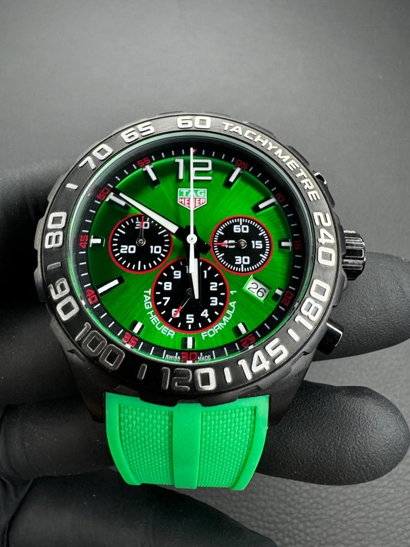 Tag Heuer F1 Cronometro 42mm Aço Mostrador Verde, Pulseira Borracha