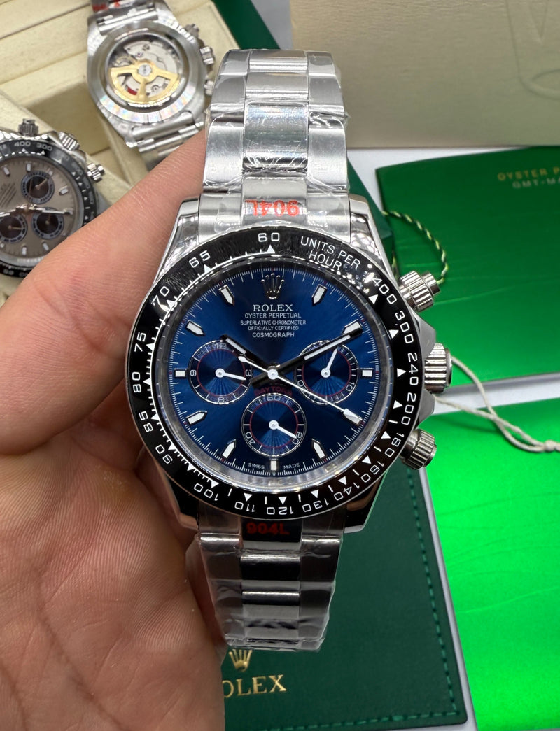 Rolex Daytona 40mm Aço Mostrador Azul, Luneta Preto