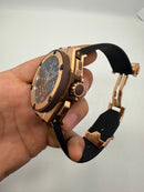 Hublot King Power 48mm Aço/Rose, Mostrador Preto Esqueleto