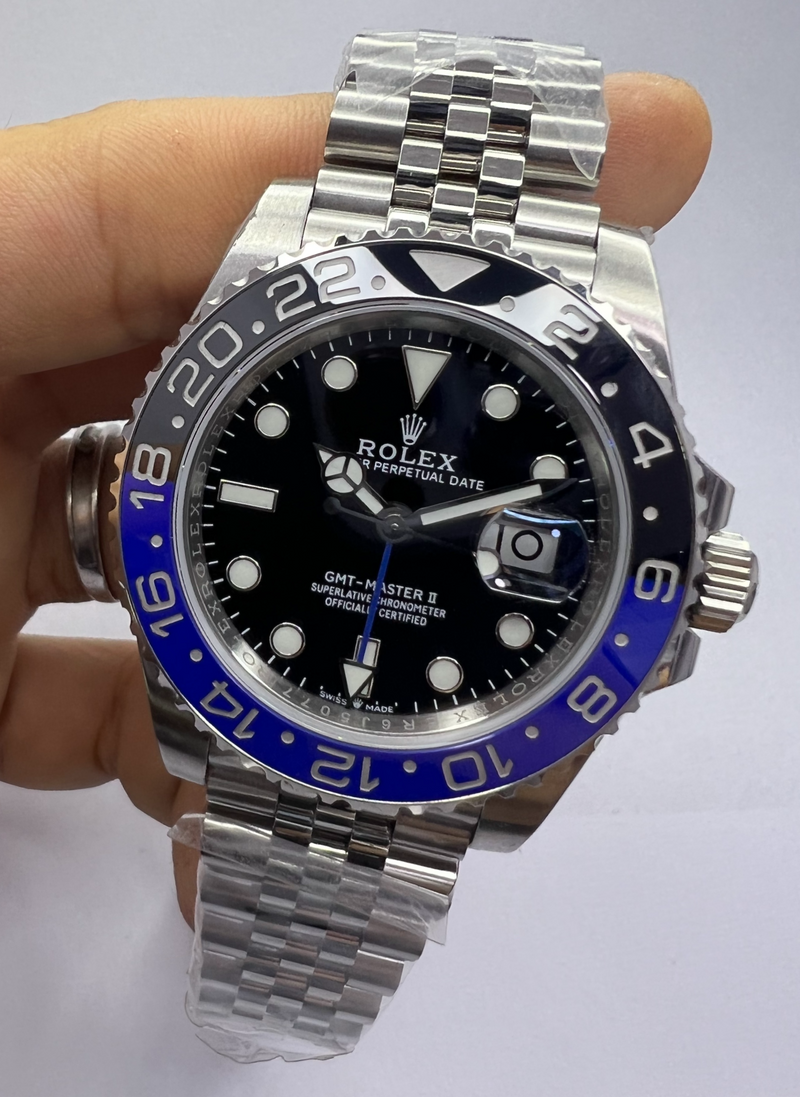 Rolex GMT-Master ll 40mm, Batman, Aço, Pulseira Jubilee - CLONE