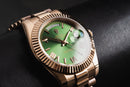 Rolex Day-Date 40mm Everose Mostrador Verde, Luneta Canelada