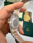 Rolex Date-Just 31mm/36mm Aço/Rose, Mostrador Marrom, Luneta Canelada