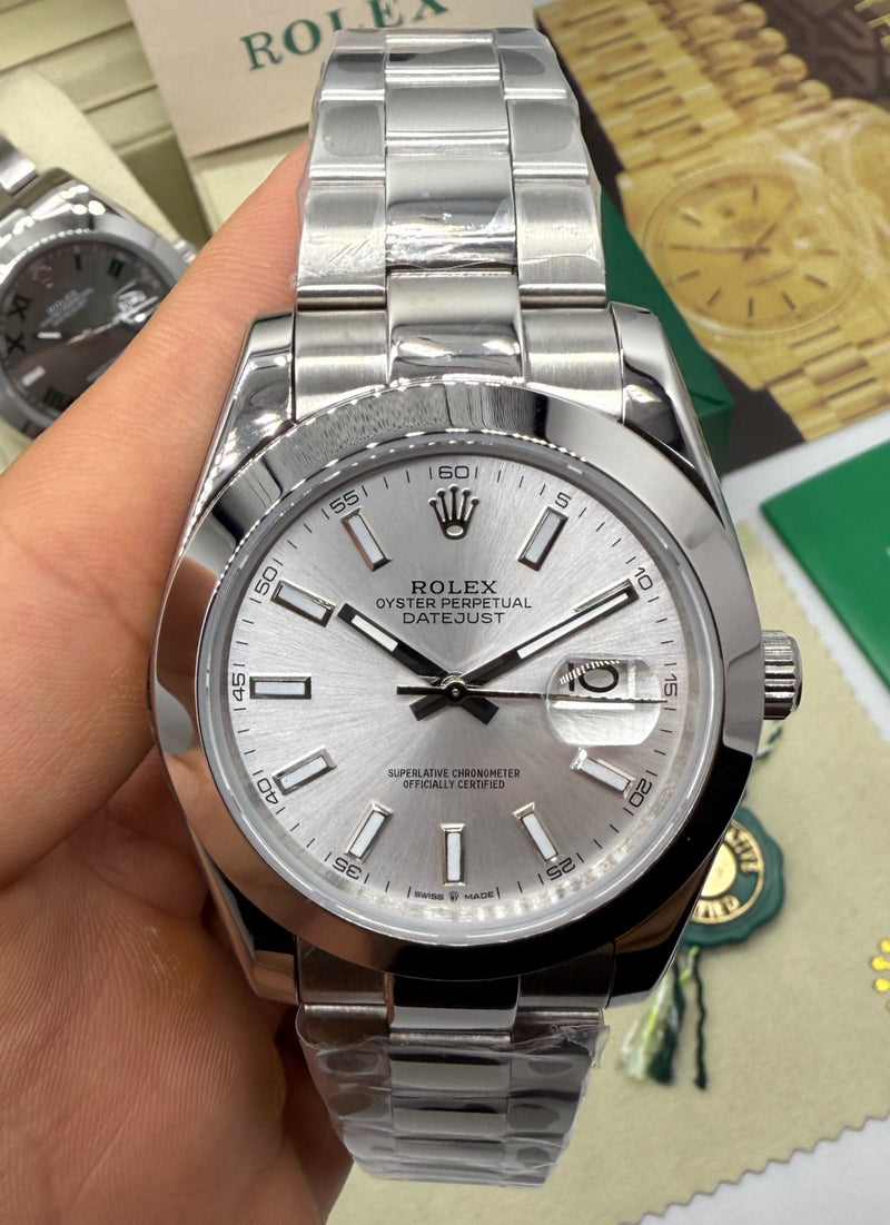 Rolex DateJust 41/36mm Aço, Mostrador Prata, Pulseira Oyster