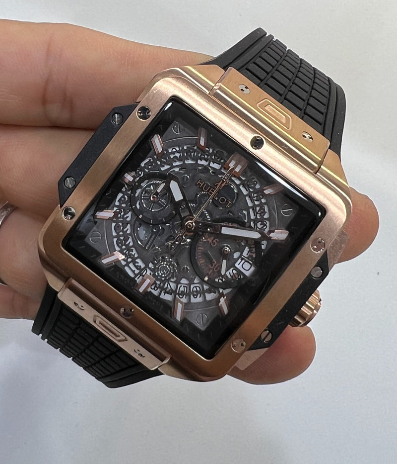 Hublot Square Bang Aço/Rose 44mm, Mostrador Cinza Esqueleto