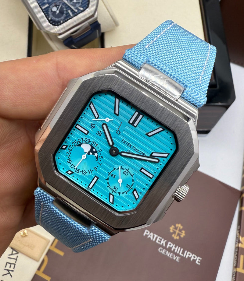 Patek Philippe Cubitus, Aço Fases da Lua 42mm, Mostrador TIFFANY, Pulseira Nylon