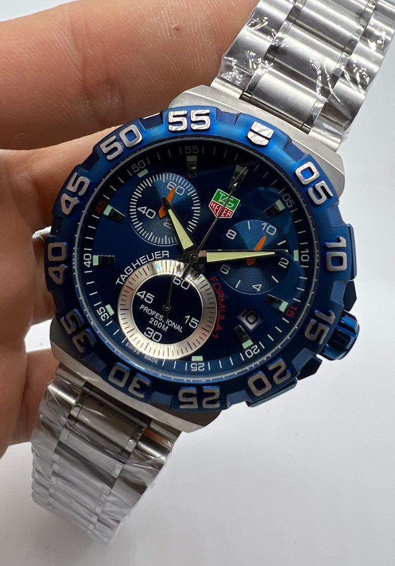 Tag Heuer F1 Cronometro 44mm Aço Mostrador Azul Luneta Azul