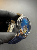 Patek Phillippe Turbilhão 42mm Aço Mostrador Azul, Pulseira Couro