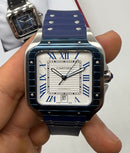 Cartier Santos 40mm - Aço Mostrador Branco - Pulseira Borracha
