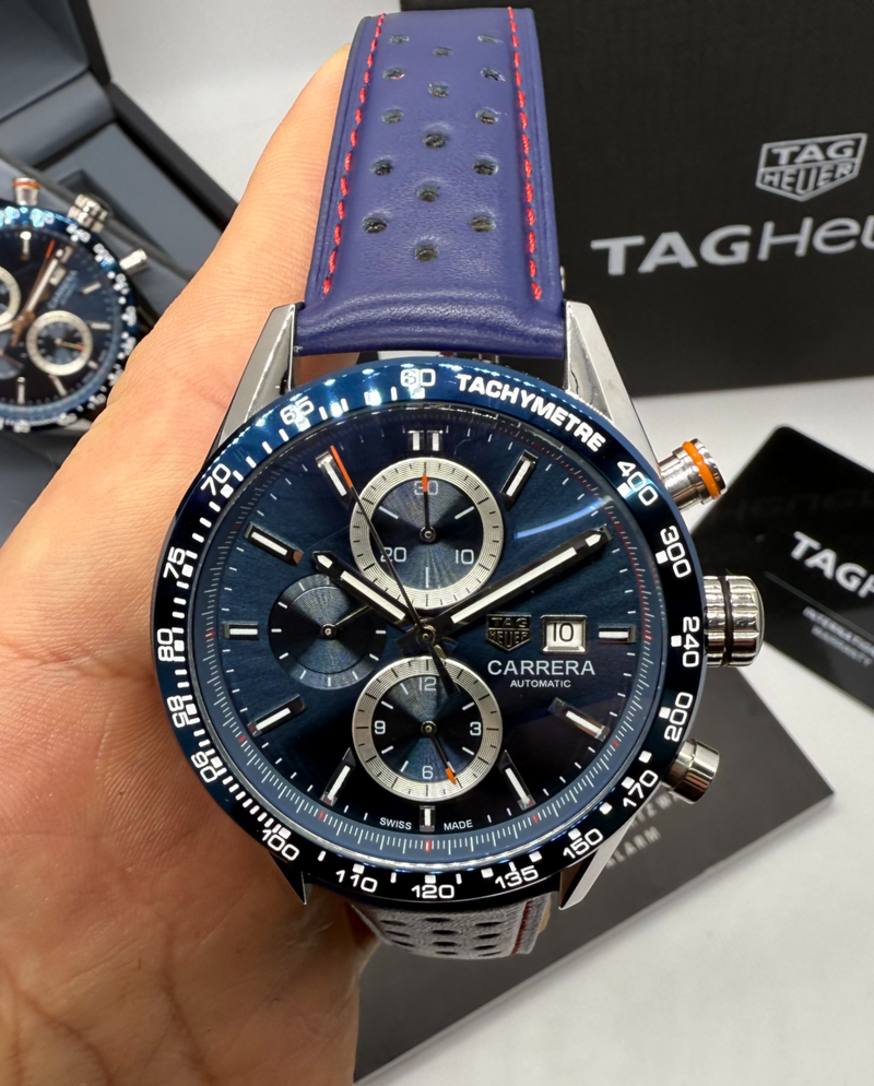 TAG Heuer Carrera Aço Calibre S, Chronograph Eletrônico, 44 mm, Puls. Couro