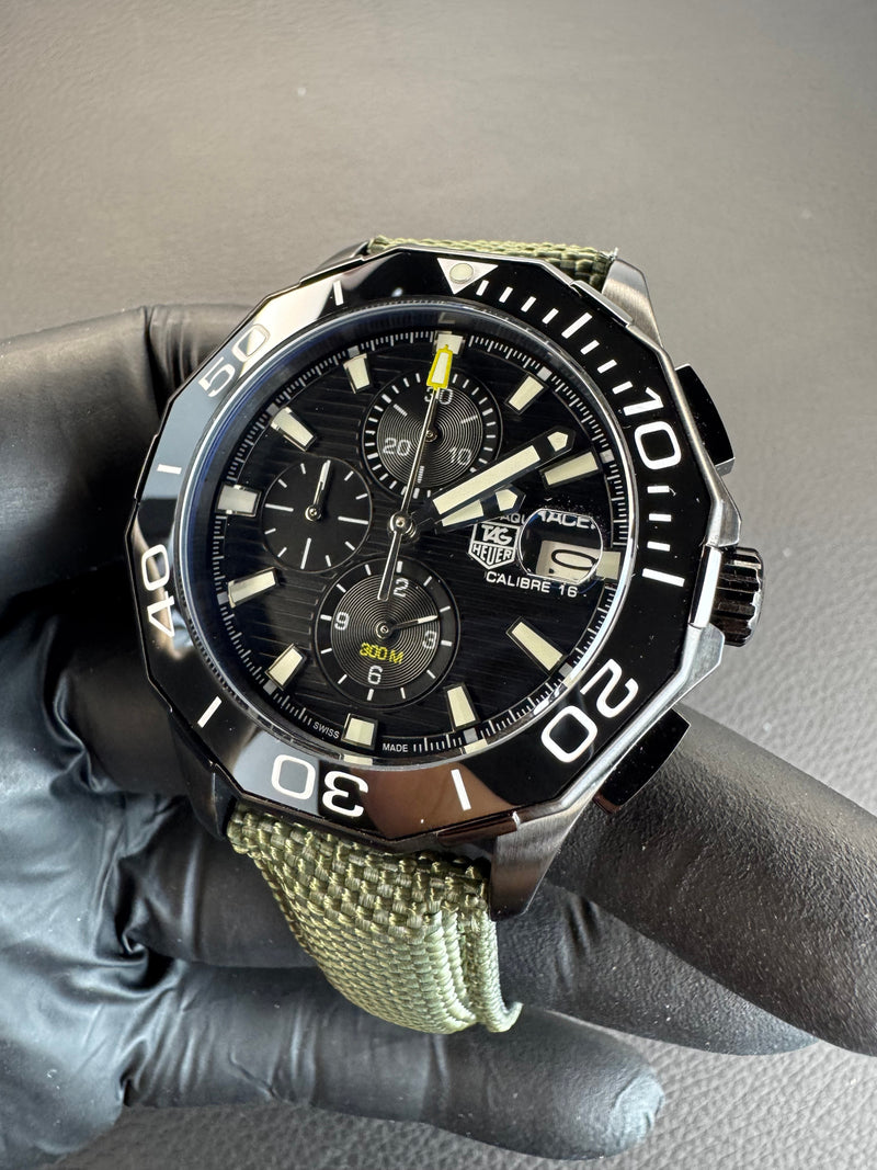Tag Heuer Aquarecer Calibre 16 Aço OxBlack 43mm, Mostrador Preto, Puls. Lona