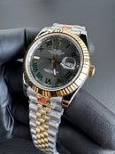 Rolex DateJust 41mm Wimbledon Aço/Dourado Mostrador Cinza Luneta Canelada
