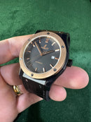 Hublot Classic Fusion 45mm Aço Rosê e Mostrador Preto Puls. Couro com Borracha
