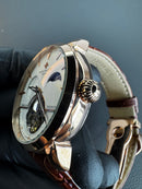 Patek Phillippe Turbilhão 42mm Aço Rosê Mostrador Branco, Pulseira Couro