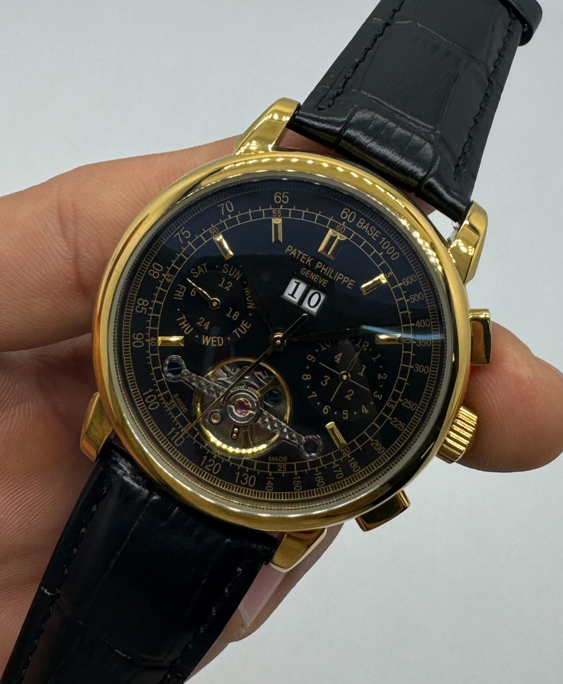 Patek Phillippe Turbilhão 42mm Aço/Dourado, Pulseira Couro