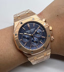 Audemars Piguet R.O. Dourado Mostrador Azul Bezel Rose Pulseira Rose