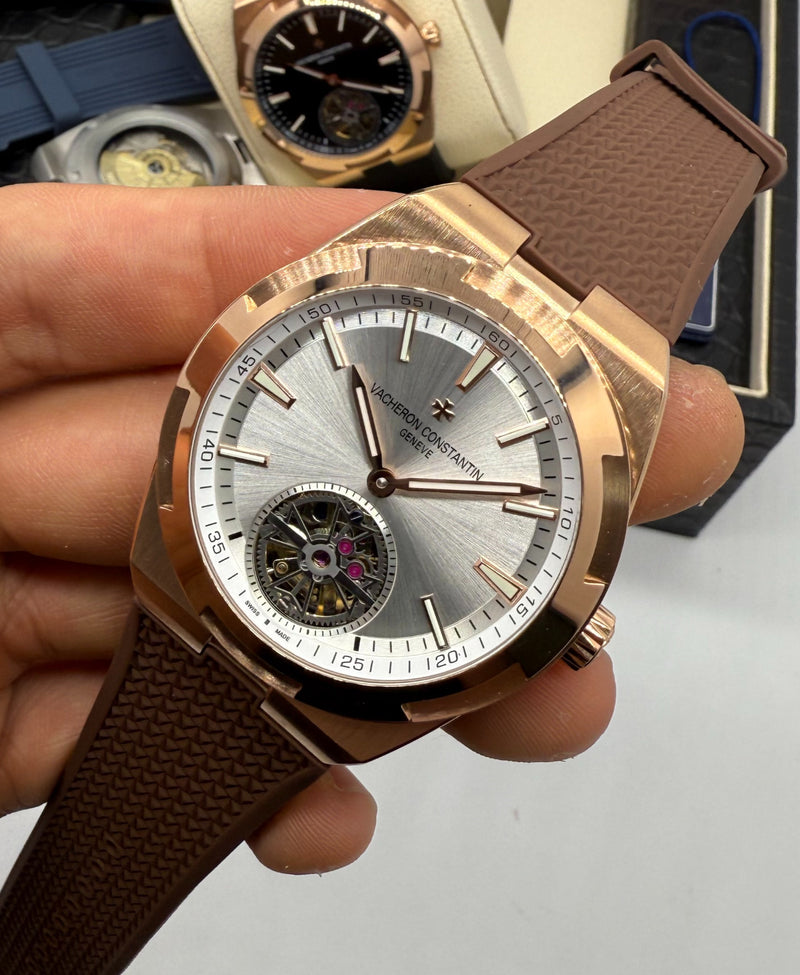 Vacheron Constantin Overseas Turbilhão Aço/Rose 40mm, Mostrador Prata