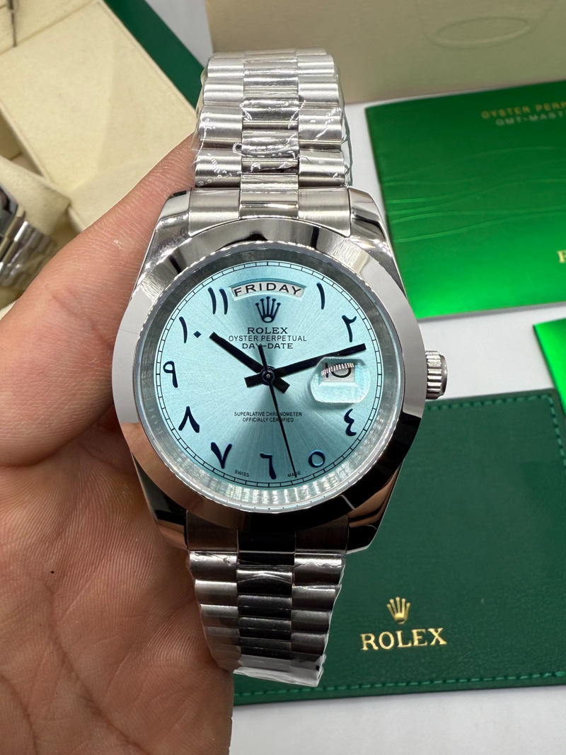 Rolex Day-Date Presidente 40mm Aço Mostrador Prata Árabe