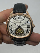 Cartier Drive 41mm Turbilhão Aço/Rose - Mostrador Branco - Pulseira Couro