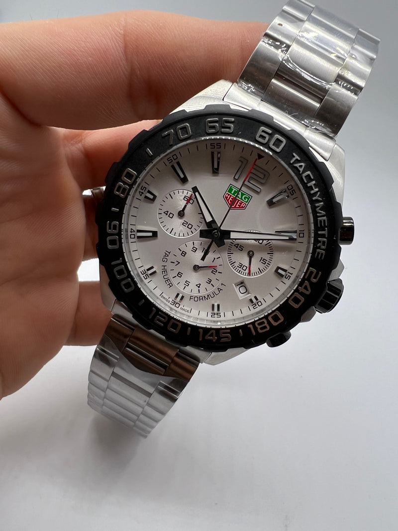 Tag Heuer F1 Cronometro 44mm Aço Mostrador Preto Luneta Prata