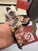 Patek Philippe Nautilus Fases da Lua 40mm, Aço/Rose, Mostrador Preto