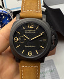 Panerai Luminor Marina 44 mm Aço/OxBlack Mostrador Branco - Pulseira Couro